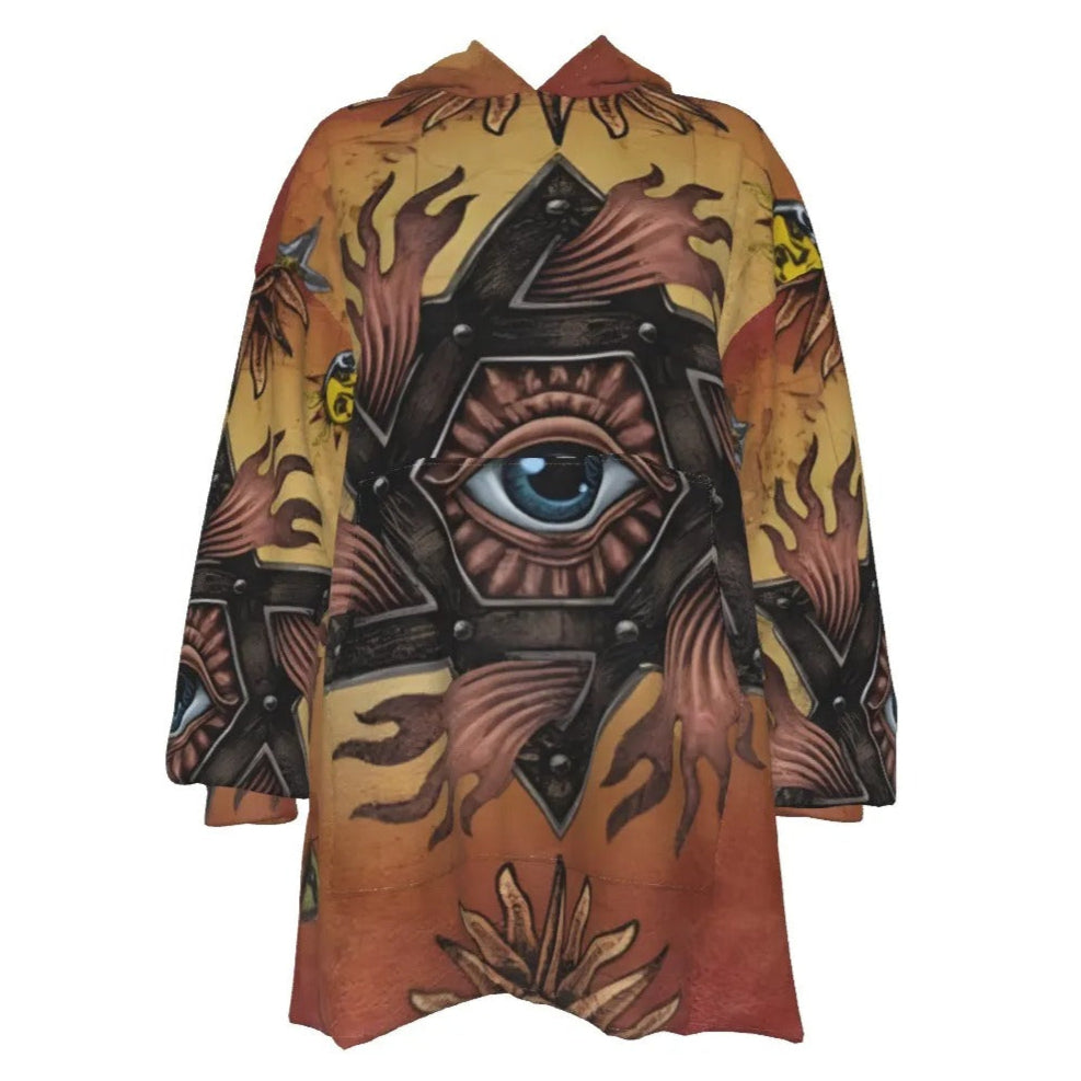 Women’s Mystic Mandala Sherpa Fleece Hoodie, Sacred Geometry Cosmic Eye Pullover, Psychedelic Sun Boho Spiritual Outerwear