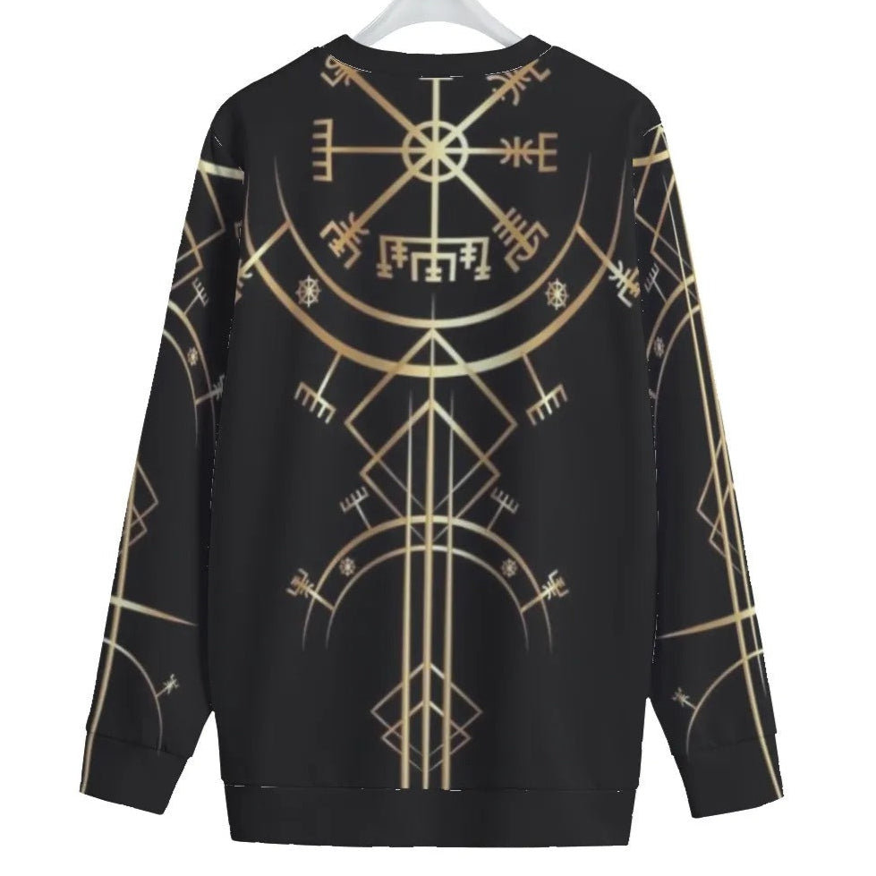 Viking Vegvisir Mysticism Women’s Sweater, Norse Compass Viking Pullover, Nordic Rune Knitwear, Viking Sacred Geometry Fashion