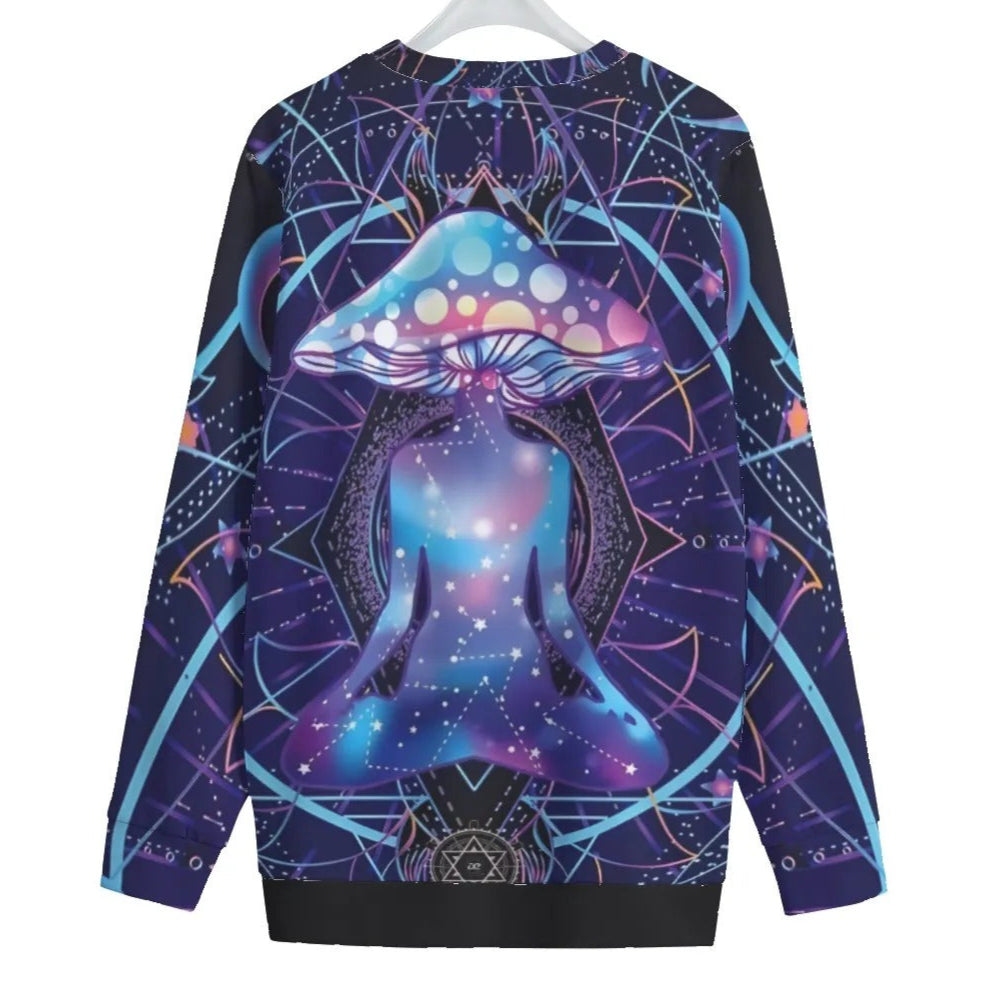 Mystic Mushroom Awakening Women’s Sweater, Psychedelic Spiritual Pullover, Cosmic Mushroom Knitwear, Visionary Art Festival Sweater, Boho Mystic Style