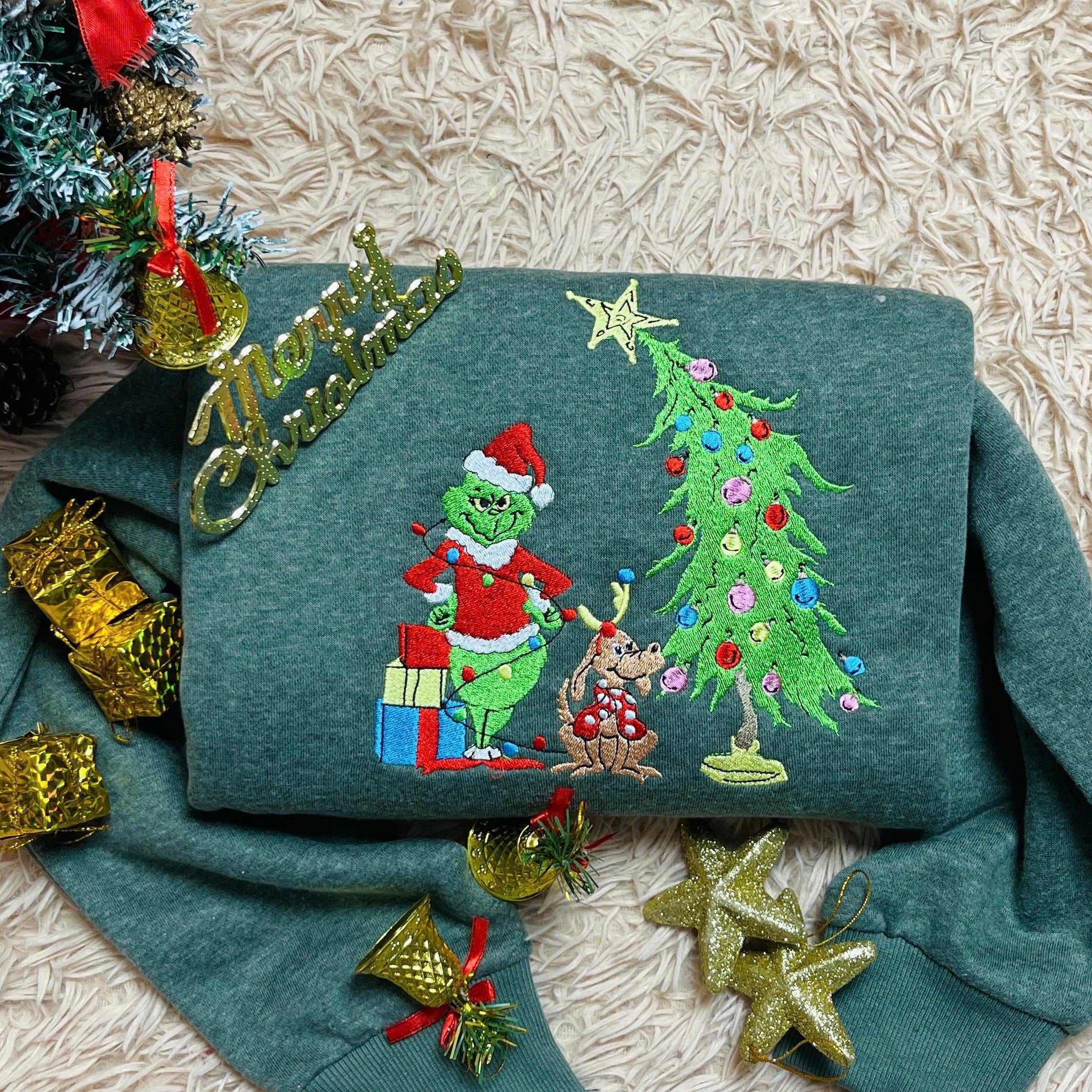 Mischievous Santa Embroidered Sweatshirt, Funny Christmas Crewneck, Holiday Tree Sweater, Cozy Winter Outfit, Xmas Gift EBAC76