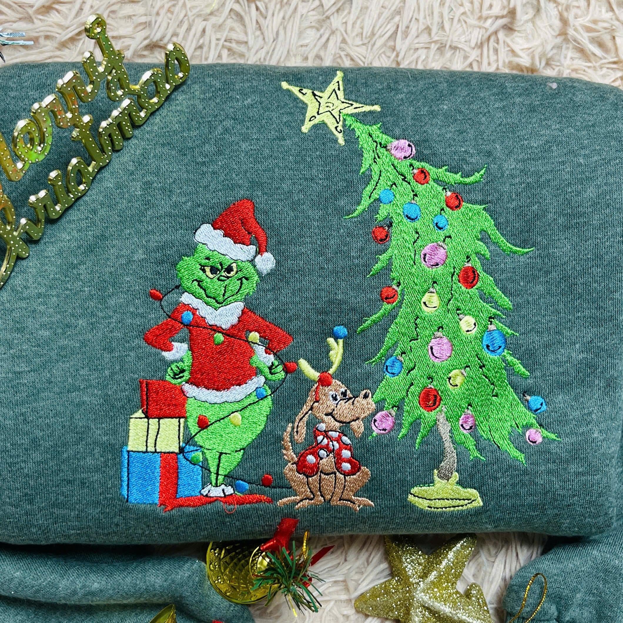 Mischievous Santa Embroidered Sweatshirt, Funny Christmas Crewneck, Holiday Tree Sweater, Cozy Winter Outfit, Xmas Gift EBAC76