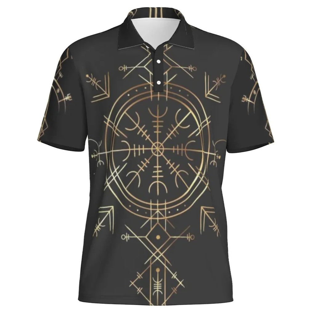 Viking Vegvisir Mysticism Men’s Polo, Norse Rune Polo Shirt, Nordic Compass Viking Top, Viking Sigil Spiritual Wear, Sacred Geometry Polo