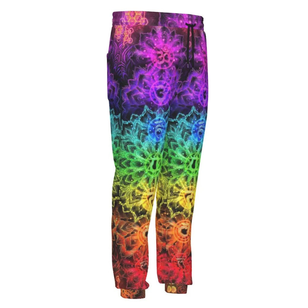 Sacred Chakra Joggers, Rainbow Mandala Sweatpants, Spiritual Energy Pants, Vibrant Yoga Festival Bottoms, Psychedelic Visionary Wear