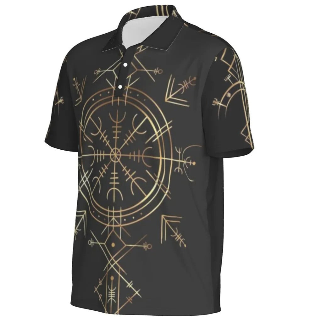 Viking Vegvisir Mysticism Men’s Polo, Norse Rune Polo Shirt, Nordic Compass Viking Top, Viking Sigil Spiritual Wear, Sacred Geometry Polo