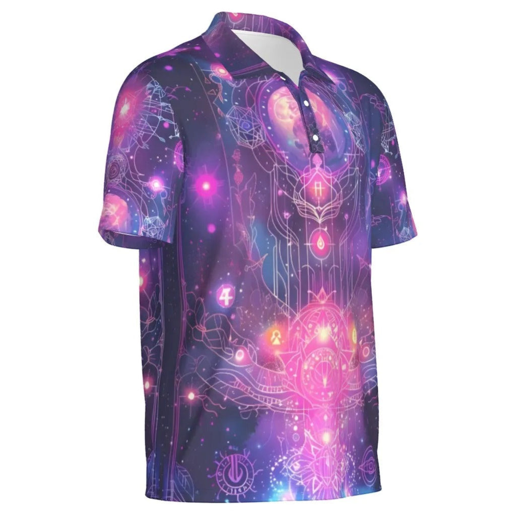 Cosmic Mysticism Polo, Celestial Portal Energy Polo, Astral Light Symbol Polo, Vibrant Metaphysical Galaxy Polo, Spiritual Geometry Polo