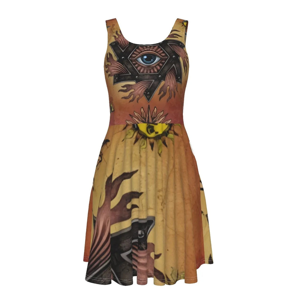 Mystic Eye Mandala Dress, All-Seeing Eye Spiritual Women’s Dress, Esoteric Visionary Art Skater Dress, Sacred Geometry Boho Style, Festival Fashion