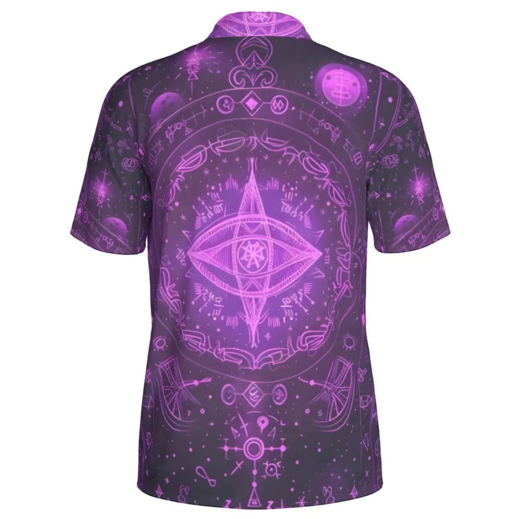 Mystical Fantasy Polo, Arcane Magic Symbol Polo, Witchcore Celestial Light Polo, Vibrant Occult Energy Polo, Esoteric Purple Spell Polo