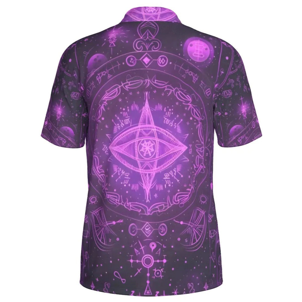 Mystical Fantasy Polo, Arcane Magic Symbol Polo, Witchcore Celestial Light Polo, Vibrant Occult Energy Polo, Esoteric Purple Spell Polo