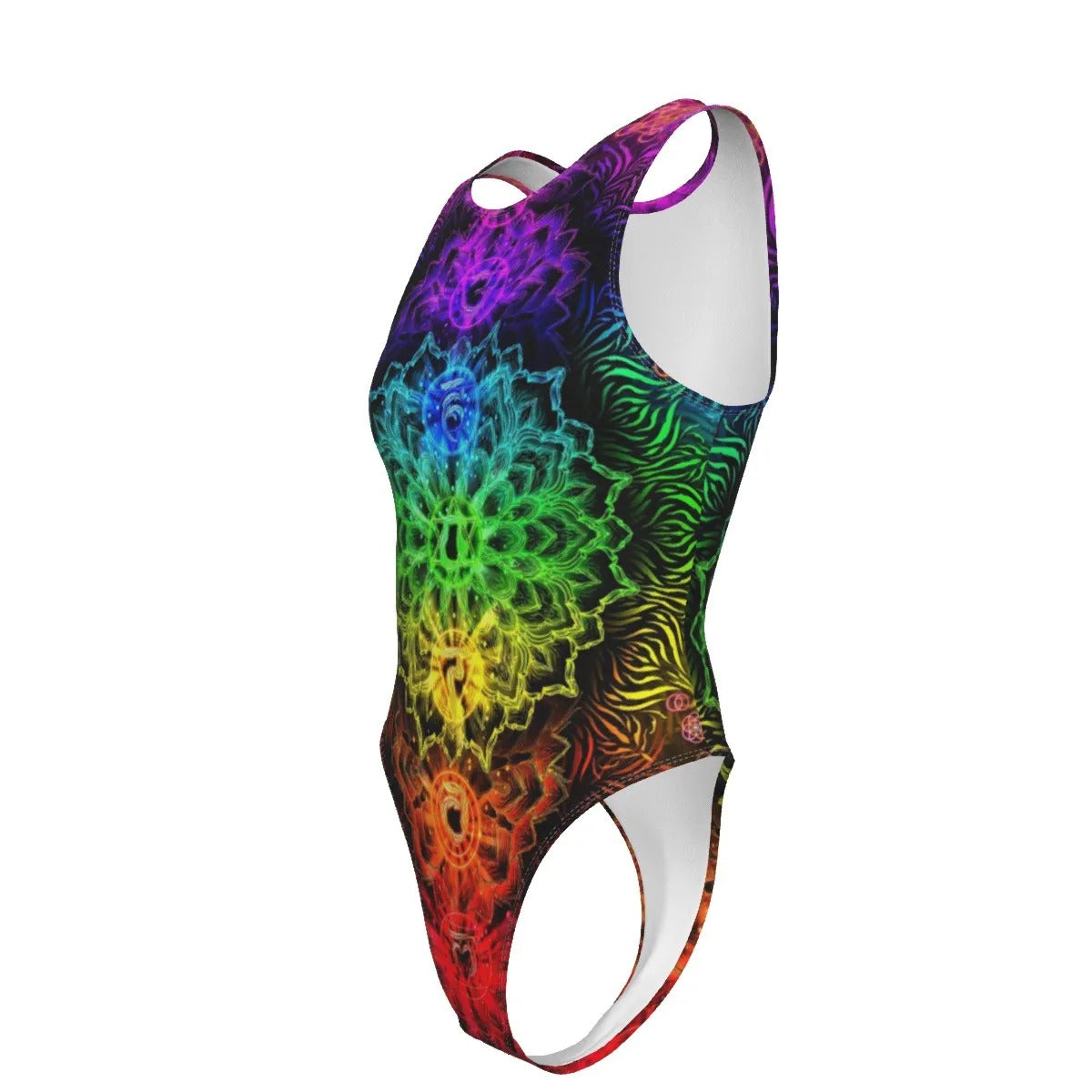 Sacred Chakra Mandala Tank Bodysuit, Vibrant Rainbow Energy Healing Swimsuit, Spiritual Energy Symbol, Colorful Sacred Geometry Tank Bodysuit, Mandala Tank Bodysuit