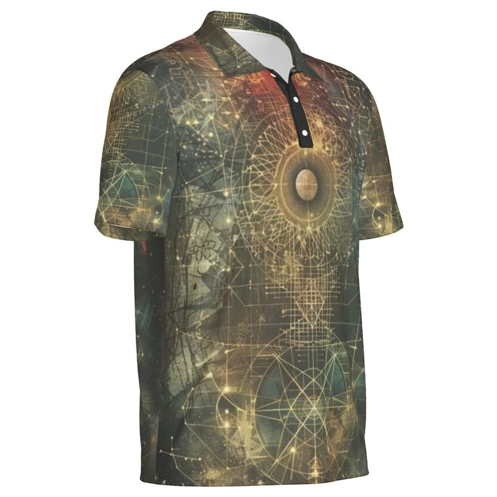 Celestial Alchemy Polo Shirt for Men, Sacred Geometry Sun Moon Shirt, Occult Magic Golf Polo, Spiritual Streetwear Gift