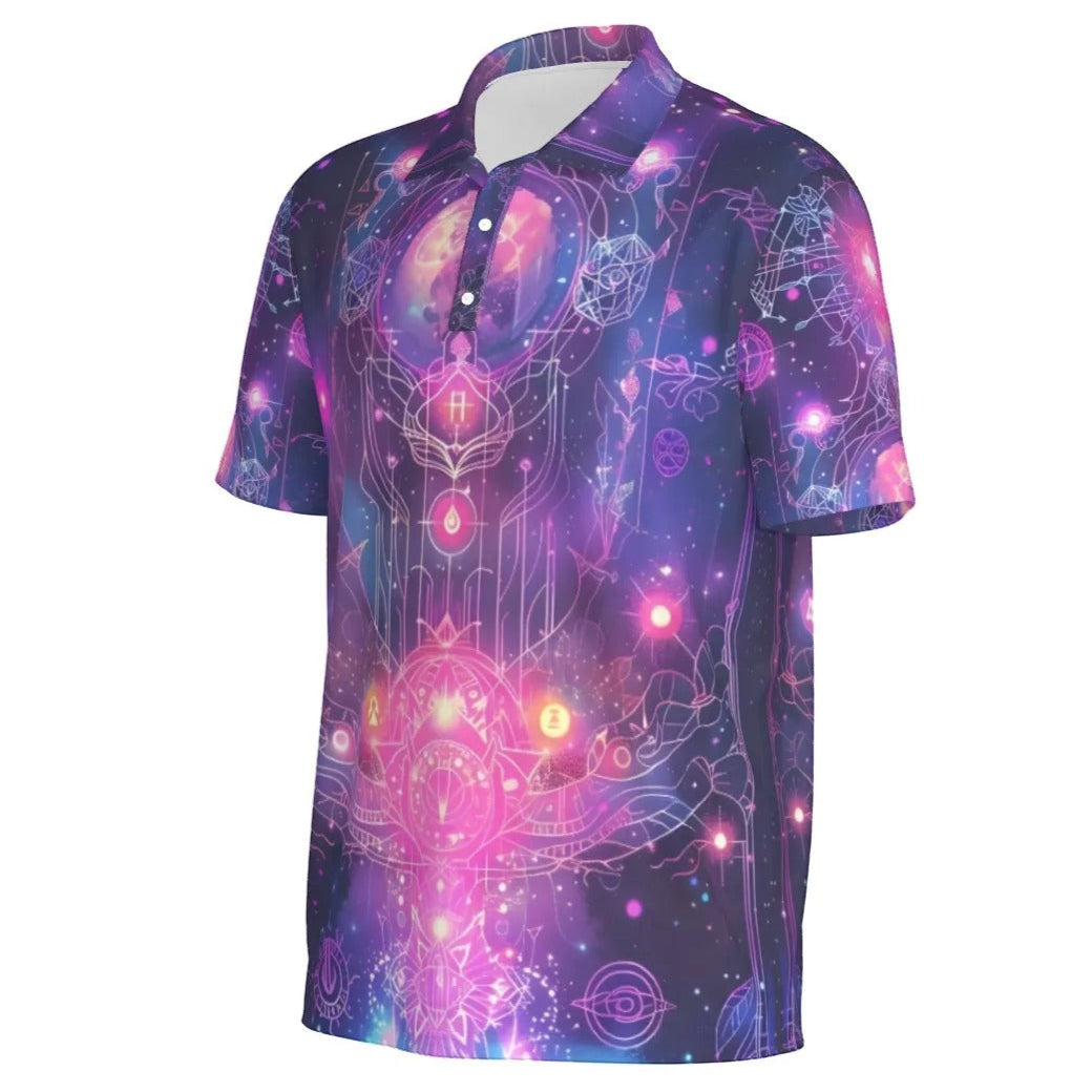 Cosmic Mysticism Polo, Celestial Portal Energy Polo, Astral Light Symbol Polo, Vibrant Metaphysical Galaxy Polo, Spiritual Geometry Polo