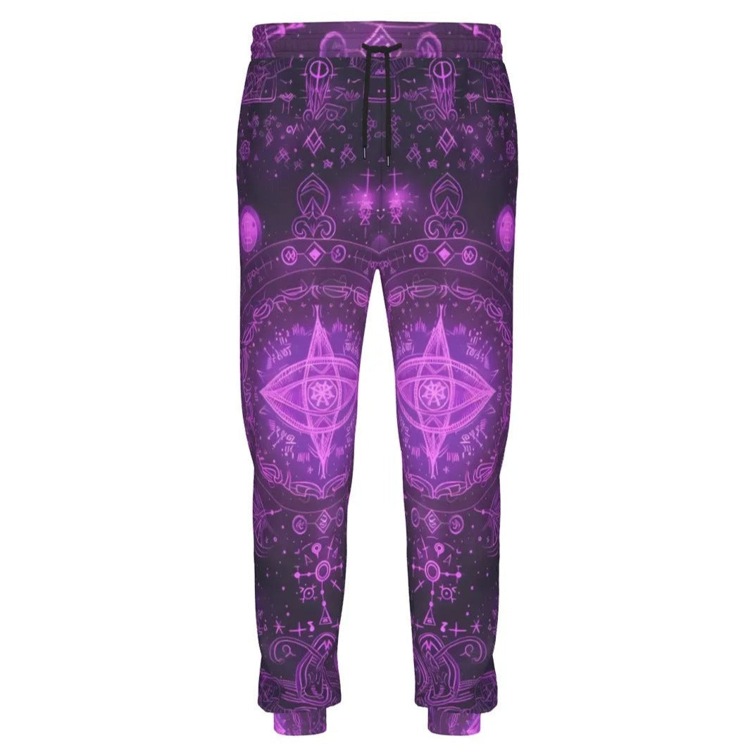 Purple Mystical Fantasy Joggers, Enchanted Sigil Sweatpants, Magic Rune Pants, Neon Fantasy Bottoms, Wizardcore Spiritual Style
