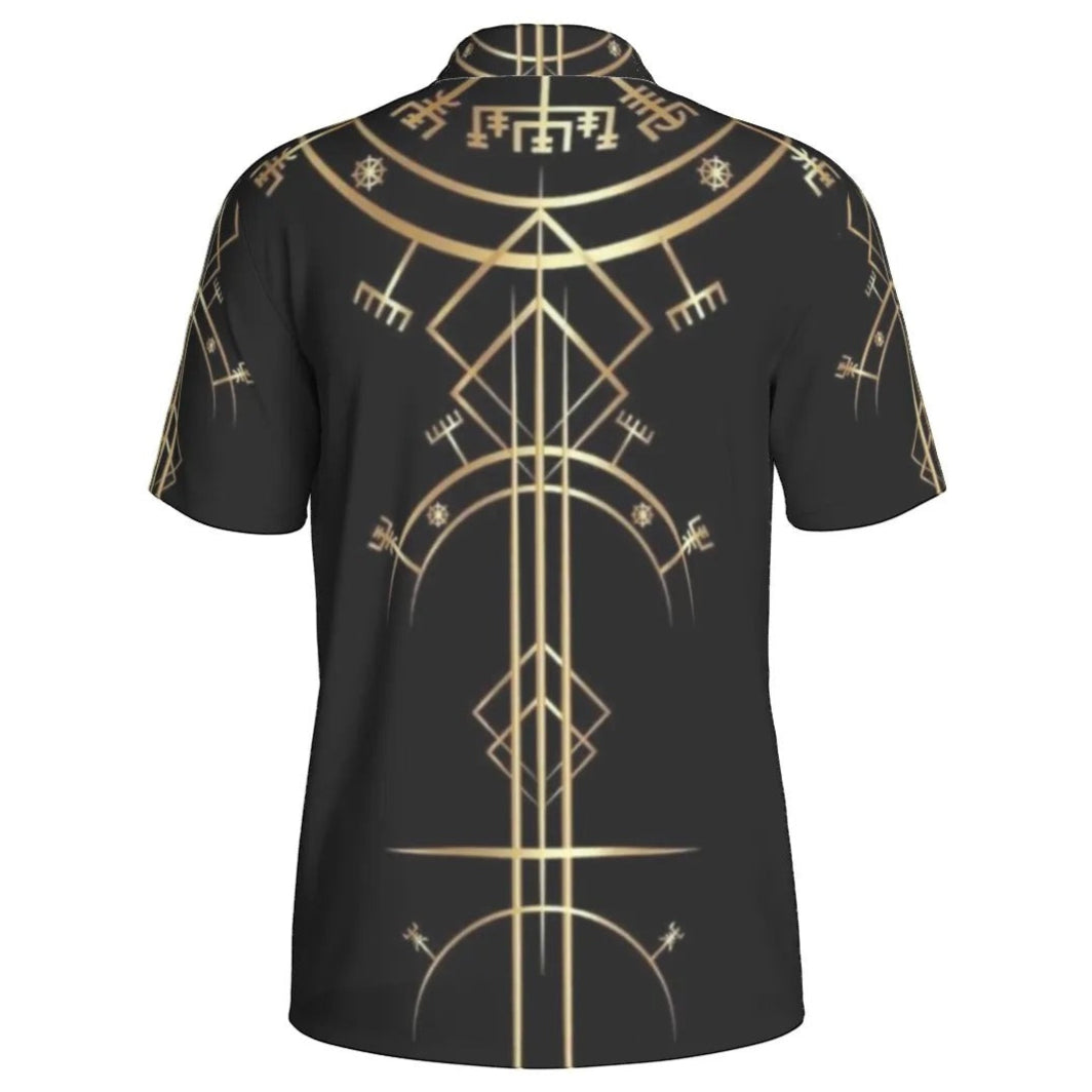 Viking Vegvisir Mysticism Men’s Polo, Norse Rune Polo Shirt, Nordic Compass Viking Top, Viking Sigil Spiritual Wear, Sacred Geometry Polo