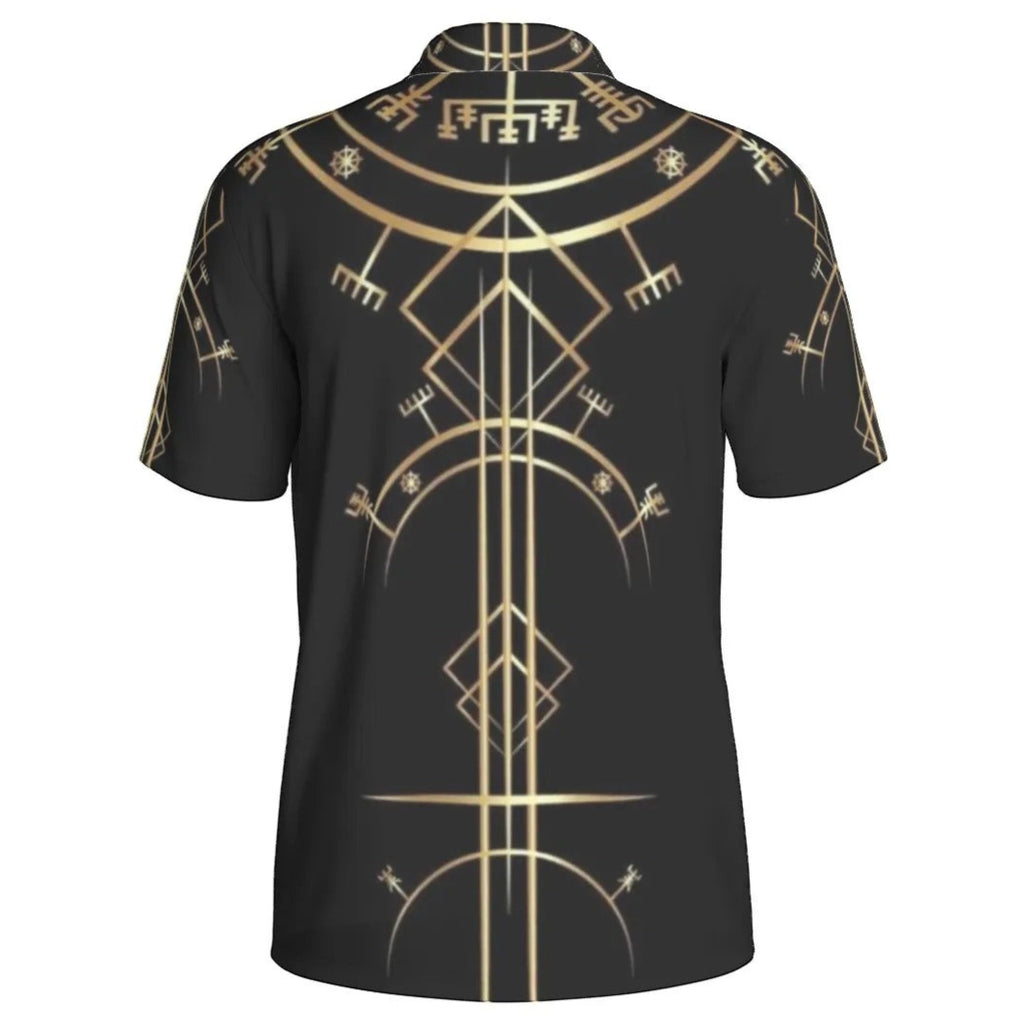 Viking Vegvisir Mysticism Men’s Polo, Norse Rune Polo Shirt, Nordic Compass Viking Top, Viking Sigil Spiritual Wear, Sacred Geometry Polo