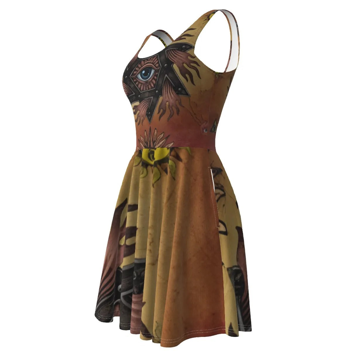 Mystic Eye Mandala Dress, All-Seeing Eye Spiritual Women’s Dress, Esoteric Visionary Art Skater Dress, Sacred Geometry Boho Style, Festival Fashion