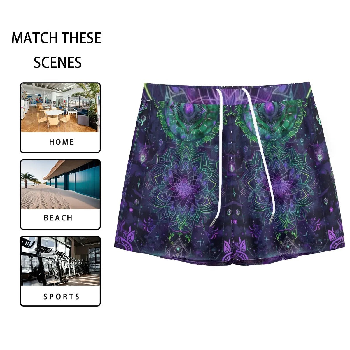 Mystic Aesthetic Mesh Shorts, Mystic Mandala Shorts, Cosmic Tarot Shorts, Sacred Geometry Shorts, Trippy Psychedelic Shorts, Spiritual Festival Wear