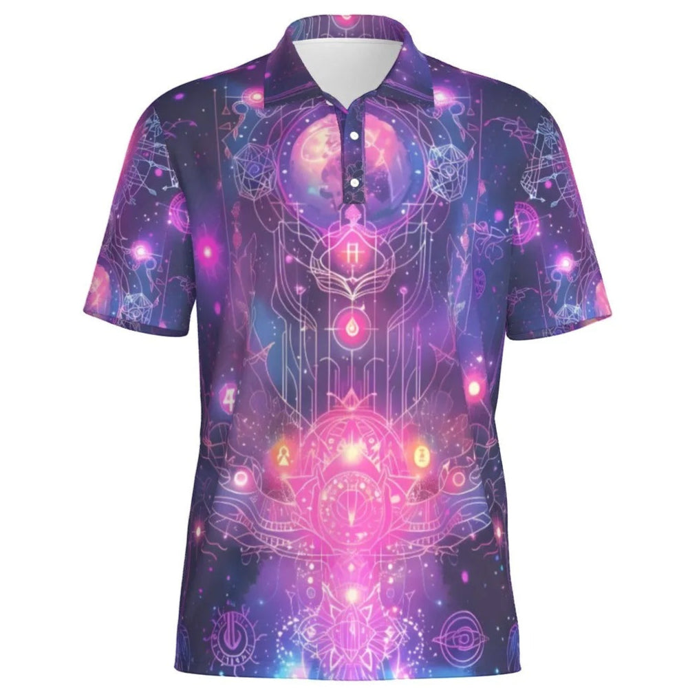 Cosmic Mysticism Polo, Celestial Portal Energy Polo, Astral Light Symbol Polo, Vibrant Metaphysical Galaxy Polo, Spiritual Geometry Polo