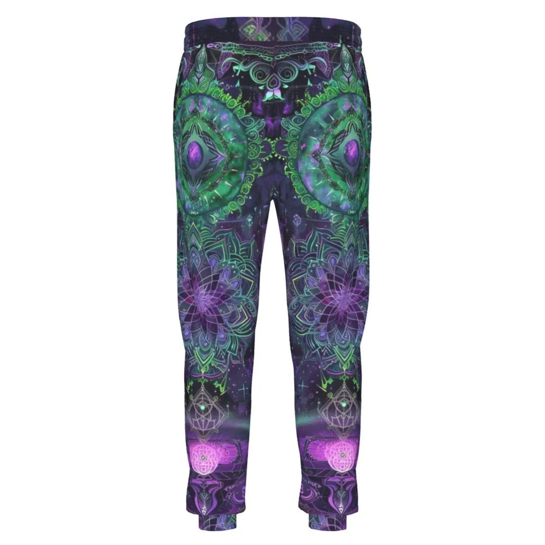 Mystic Aesthetic Joggers, Green Purple Mandala Sweatpants, Sacred Geometry Psychedelic Pants, Visionary Art Bottoms, Spiritual Festival Wear