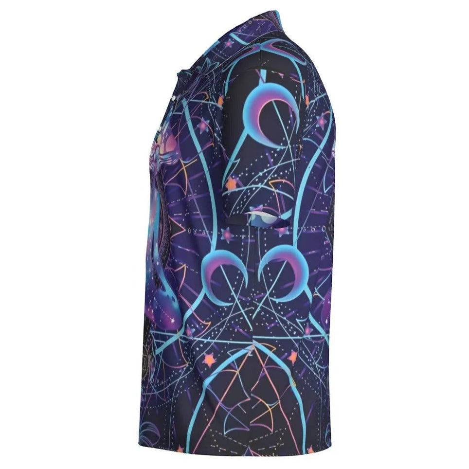 Mystic Mushroom Awakening Men’s Polo, Psychedelic Spiritual Shirt, Cosmic Mushroom Print Polo, Visionary Art Top, Boho Festival Style