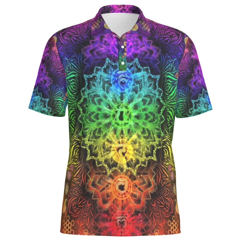 Sacred Chakra Mandala Polo, Vibrant Rainbow Energy Healing Polo, Spiritual Energy Symbol, Colorful Sacred Geometry Polo, Mandala Polo
