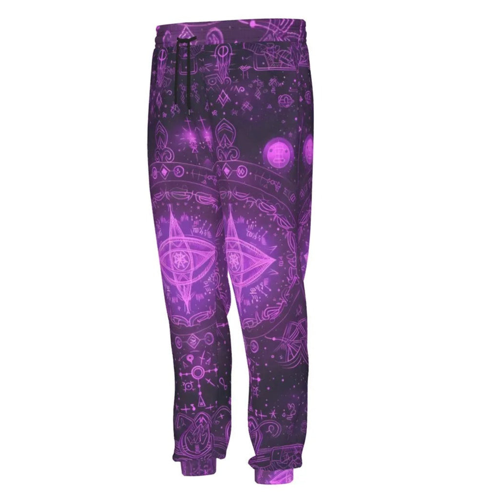 Purple Mystical Fantasy Joggers, Enchanted Sigil Sweatpants, Magic Rune Pants, Neon Fantasy Bottoms, Wizardcore Spiritual Style