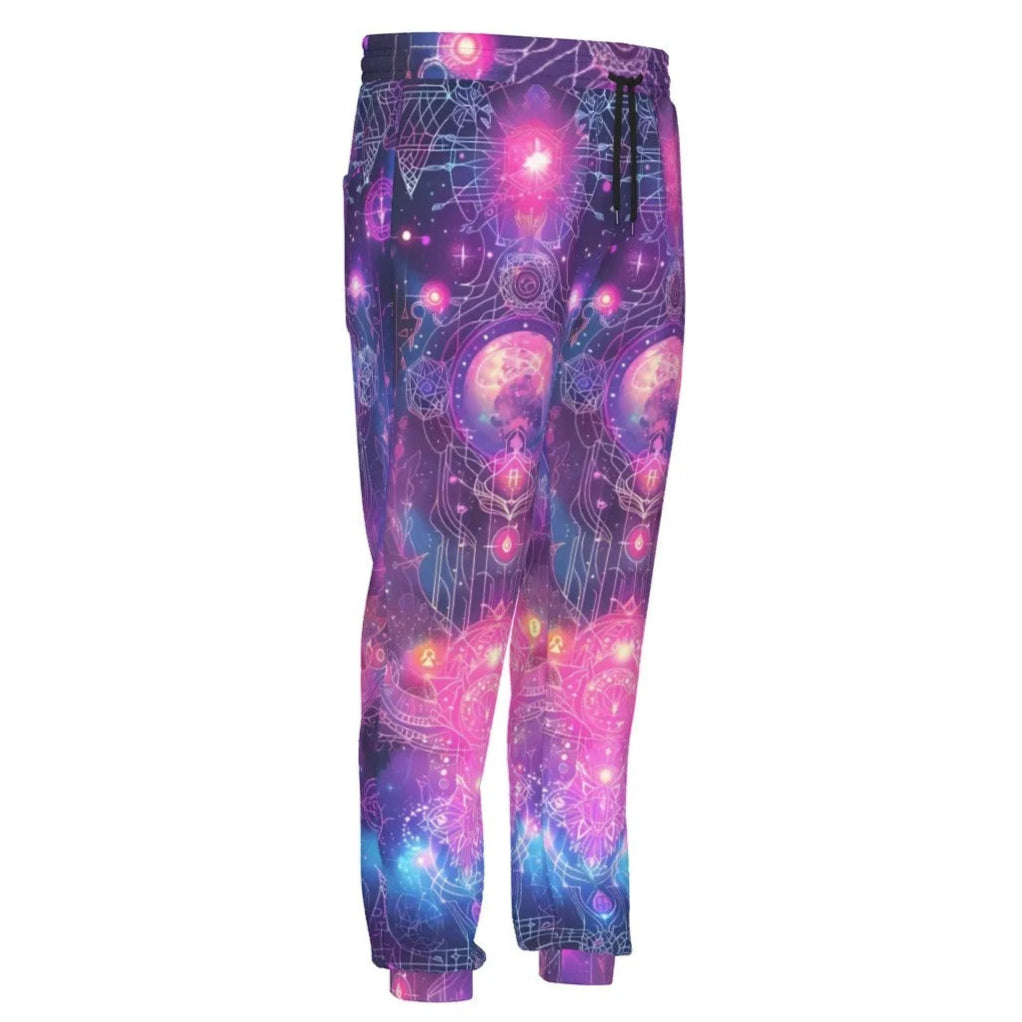 Cosmic Mysticism Joggers, Neon Galaxy Sweatpants, Sacred Geometry Space Pants, Psychedelic Astral Graphic Bottoms, Visionary Spiritual Wear