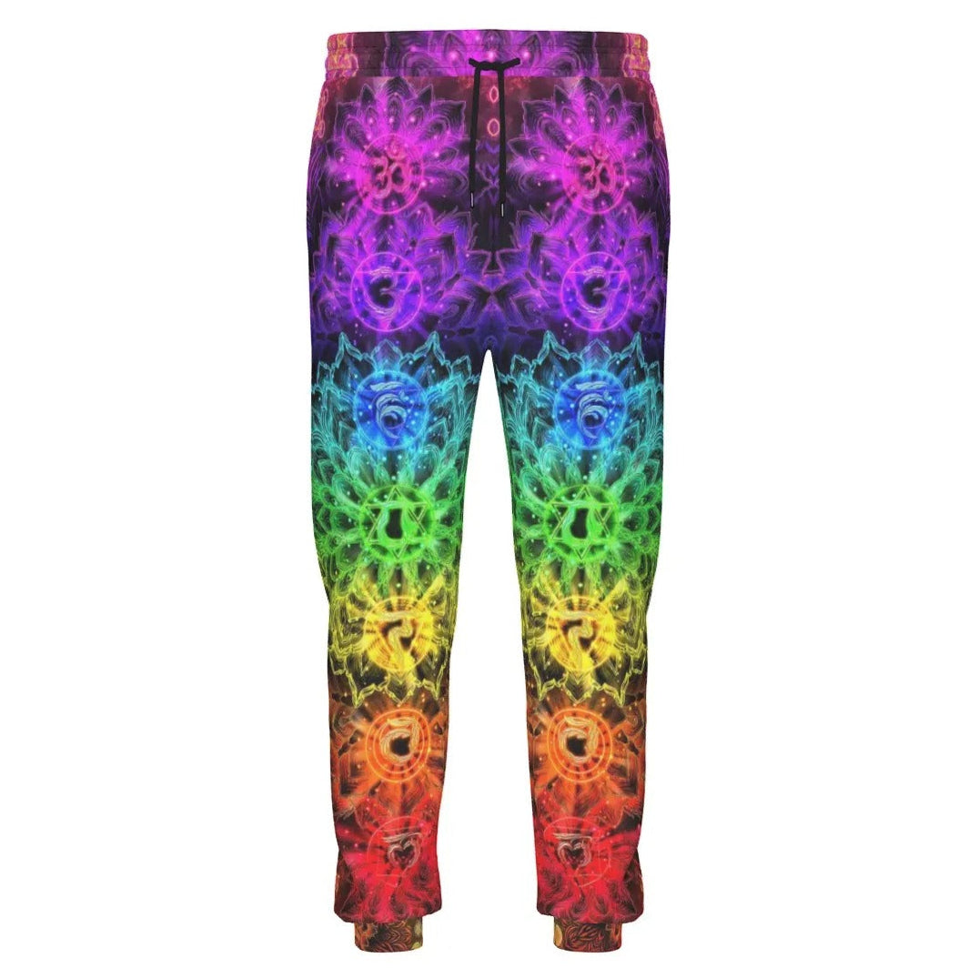 Sacred Chakra Joggers, Rainbow Mandala Sweatpants, Spiritual Energy Pants, Vibrant Yoga Festival Bottoms, Psychedelic Visionary Wear
