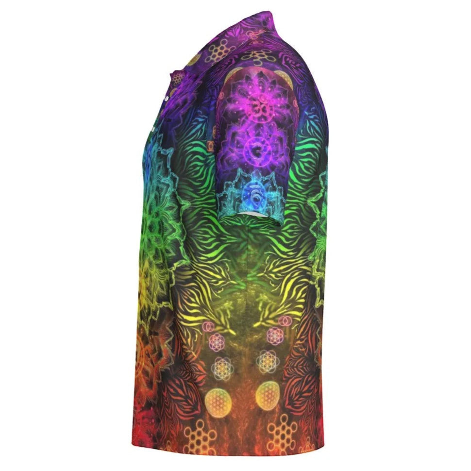 Sacred Chakra Mandala Polo, Vibrant Rainbow Energy Healing Polo, Spiritual Energy Symbol, Colorful Sacred Geometry Polo, Mandala Polo