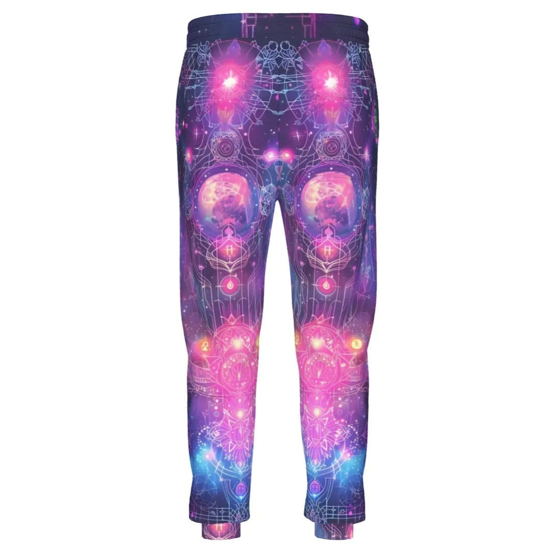 Cosmic Mysticism Joggers, Neon Galaxy Sweatpants, Sacred Geometry Space Pants, Psychedelic Astral Graphic Bottoms, Visionary Spiritual Wear