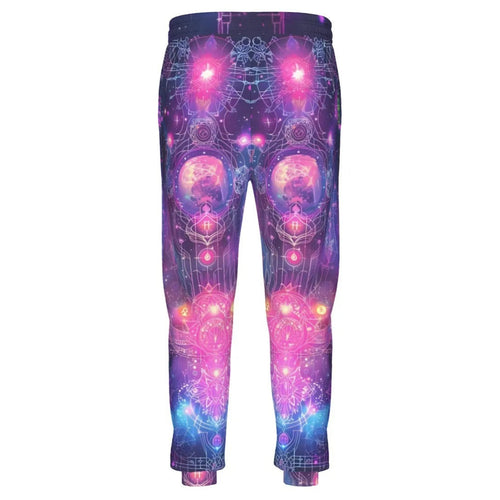 Cosmic Mysticism Joggers, Neon Galaxy Sweatpants, Sacred Geometry Space Pants, Psychedelic Astral Graphic Bottoms, Visionary Spiritual Wear