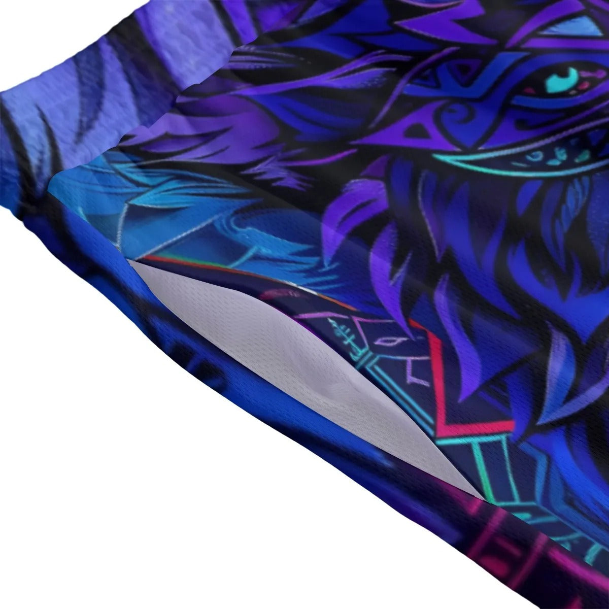 Wolf Mandala Shorts for Men, Tribal Spirit Animal Swim Trunks, Purple Blue Festival Beachwear, Boho Psychedelic Summer Shorts