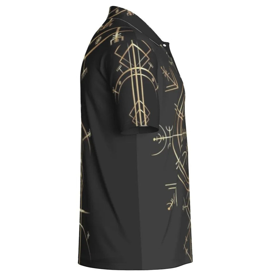 Viking Vegvisir Mysticism Men’s Polo, Norse Rune Polo Shirt, Nordic Compass Viking Top, Viking Sigil Spiritual Wear, Sacred Geometry Polo