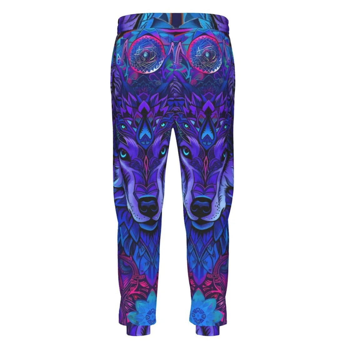 Wolf Mandala Joggers, Psychedelic Spiritual Sweatpants, Mystic Wolf Spirit Animal Pants, Visionary Art Festival Wear, Boho Cosmic Style