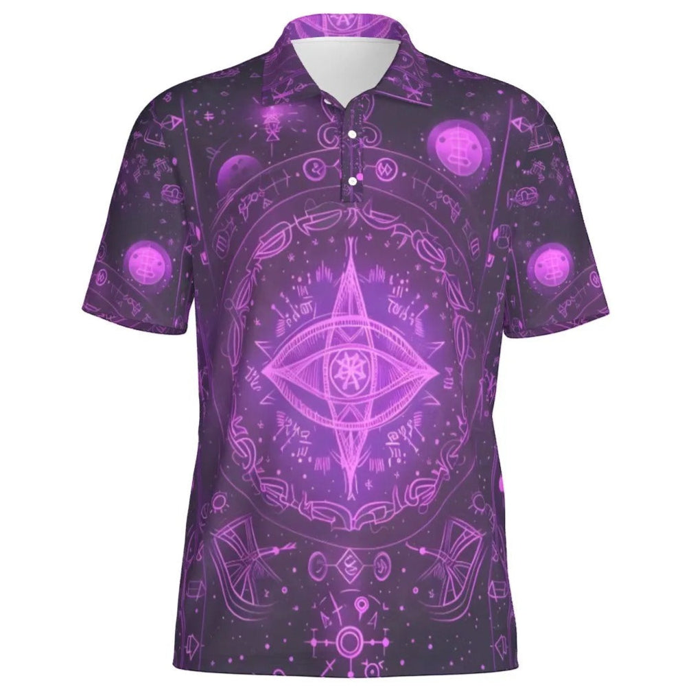 Mystical Fantasy Polo, Arcane Magic Symbol Polo, Witchcore Celestial Light Polo, Vibrant Occult Energy Polo, Esoteric Purple Spell Polo
