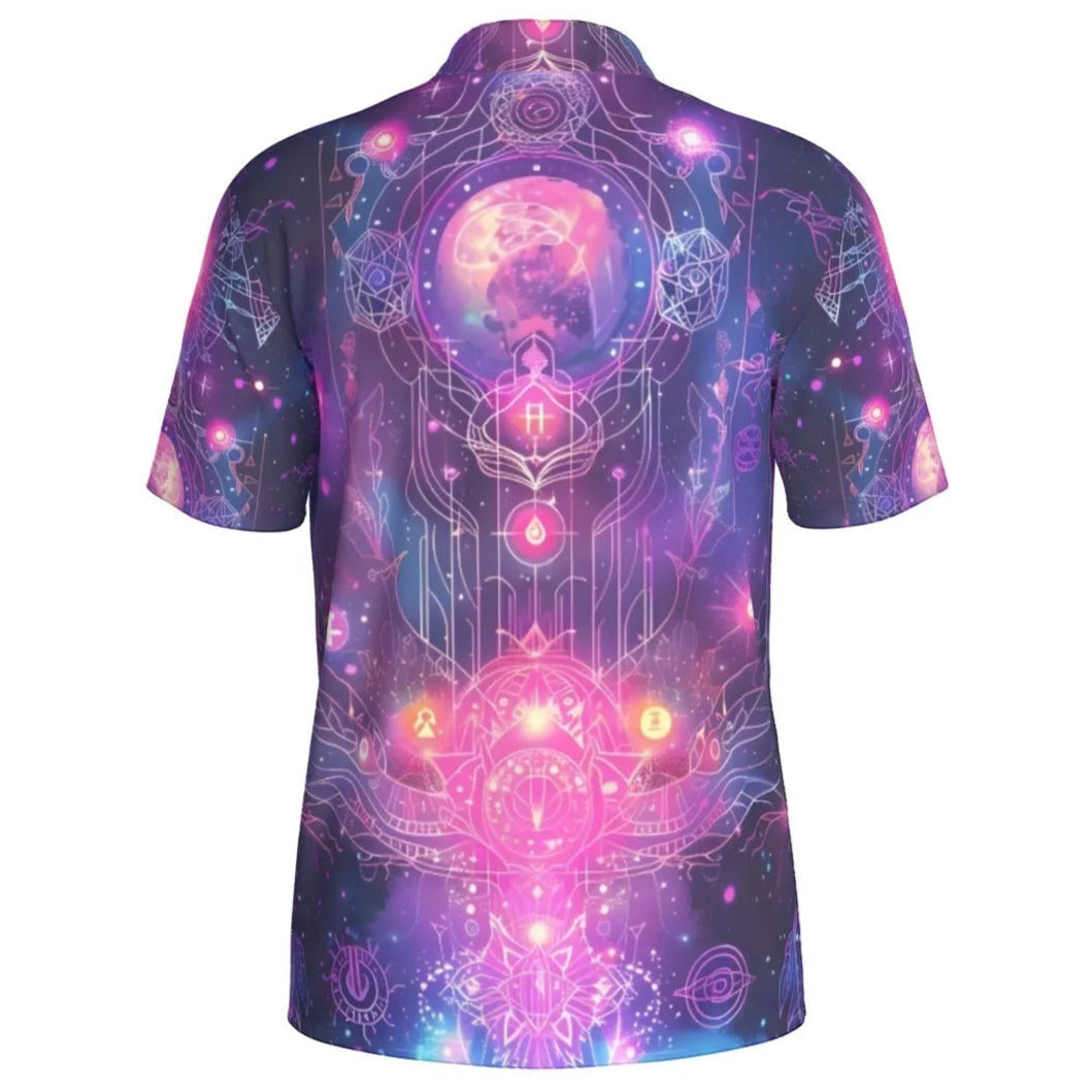 Cosmic Mysticism Polo, Celestial Portal Energy Polo, Astral Light Symbol Polo, Vibrant Metaphysical Galaxy Polo, Spiritual Geometry Polo
