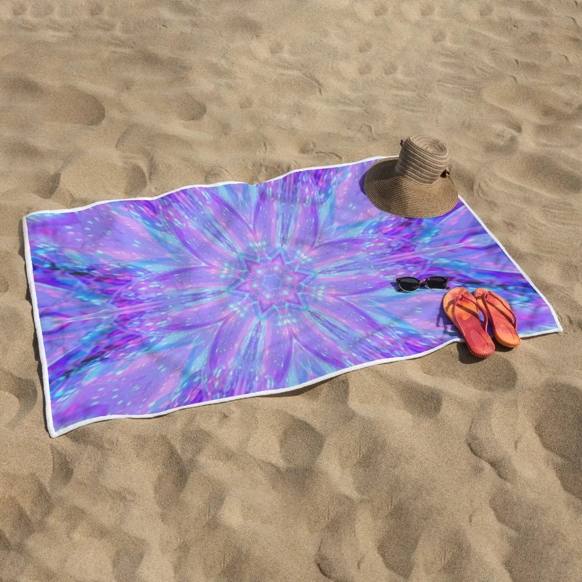 Kaleio Galaxy Beach Towel, Holographic Space Mandala Towel, Trippy Cosmic Kaleidoscope Blanket, Festival Pool Gift for Him or Her