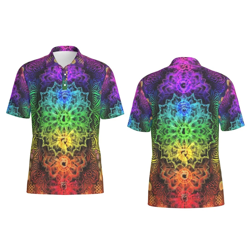 Sacred Chakra Mandala Polo, Vibrant Rainbow Energy Healing Polo, Spiritual Energy Symbol, Colorful Sacred Geometry Polo, Mandala Polo