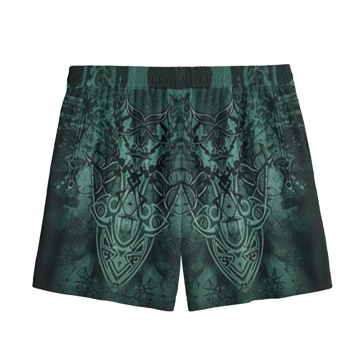 Viking Mesh Shorts with Antler Design, Norse Mythology Inspired Athletic Shorts, Tribal Graphic Beachwear, Fantasy Sports Clothing