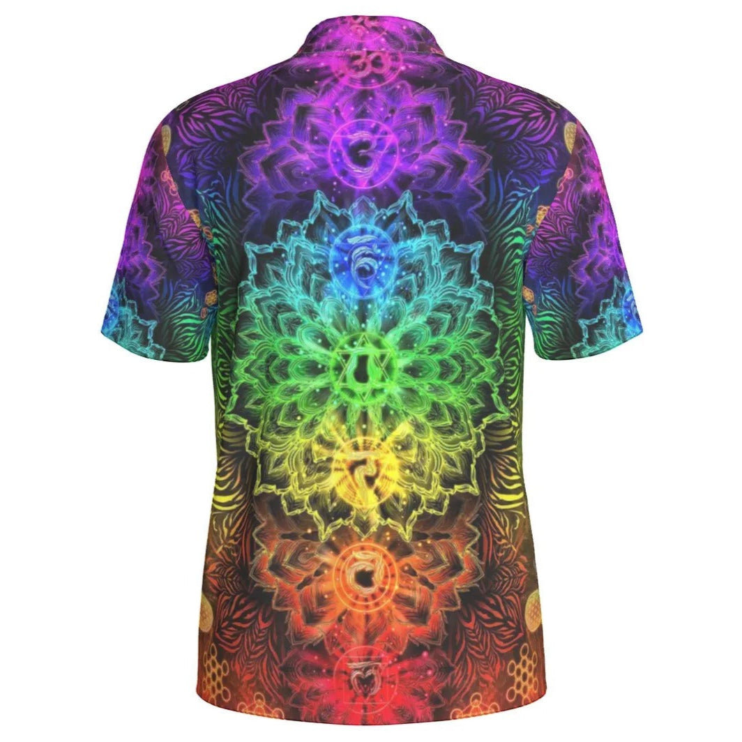 Sacred Chakra Mandala Polo, Vibrant Rainbow Energy Healing Polo, Spiritual Energy Symbol, Colorful Sacred Geometry Polo, Mandala Polo