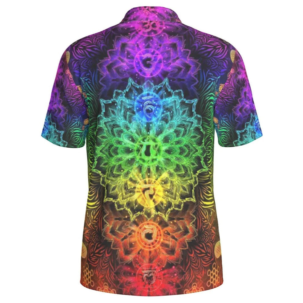 Sacred Chakra Mandala Polo, Vibrant Rainbow Energy Healing Polo, Spiritual Energy Symbol, Colorful Sacred Geometry Polo, Mandala Polo