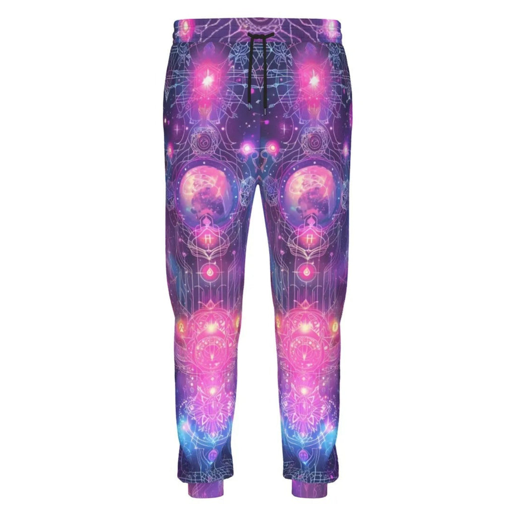 Cosmic Mysticism Joggers, Neon Galaxy Sweatpants, Sacred Geometry Space Pants, Psychedelic Astral Graphic Bottoms, Visionary Spiritual Wear