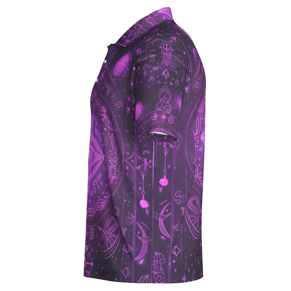 Mystical Fantasy Polo, Arcane Magic Symbol Polo, Witchcore Celestial Light Polo, Vibrant Occult Energy Polo, Esoteric Purple Spell Polo