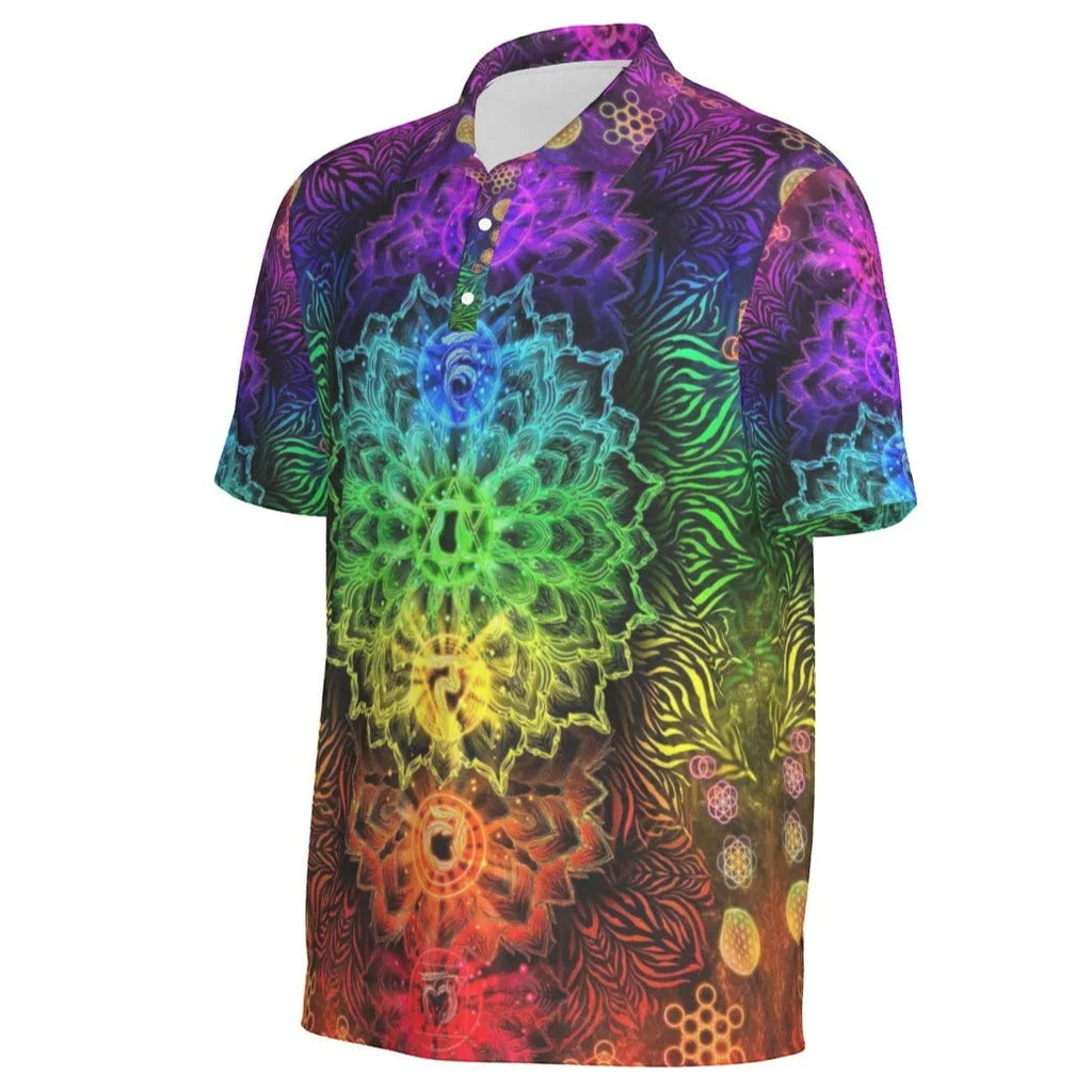 Sacred Chakra Mandala Polo, Vibrant Rainbow Energy Healing Polo, Spiritual Energy Symbol, Colorful Sacred Geometry Polo, Mandala Polo