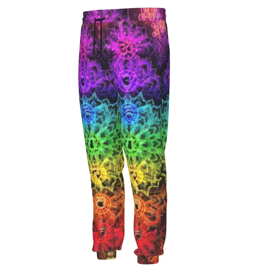 Sacred Chakra Joggers, Rainbow Mandala Sweatpants, Spiritual Energy Pants, Vibrant Yoga Festival Bottoms, Psychedelic Visionary Wear