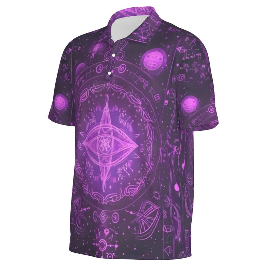 Mystical Fantasy Polo, Arcane Magic Symbol Polo, Witchcore Celestial Light Polo, Vibrant Occult Energy Polo, Esoteric Purple Spell Polo