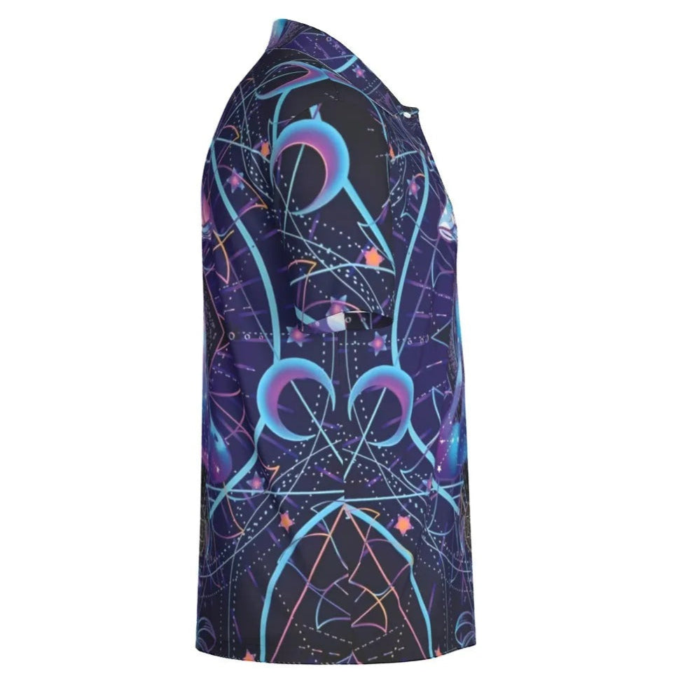 Mystic Mushroom Awakening Men’s Polo, Psychedelic Spiritual Shirt, Cosmic Mushroom Print Polo, Visionary Art Top, Boho Festival Style
