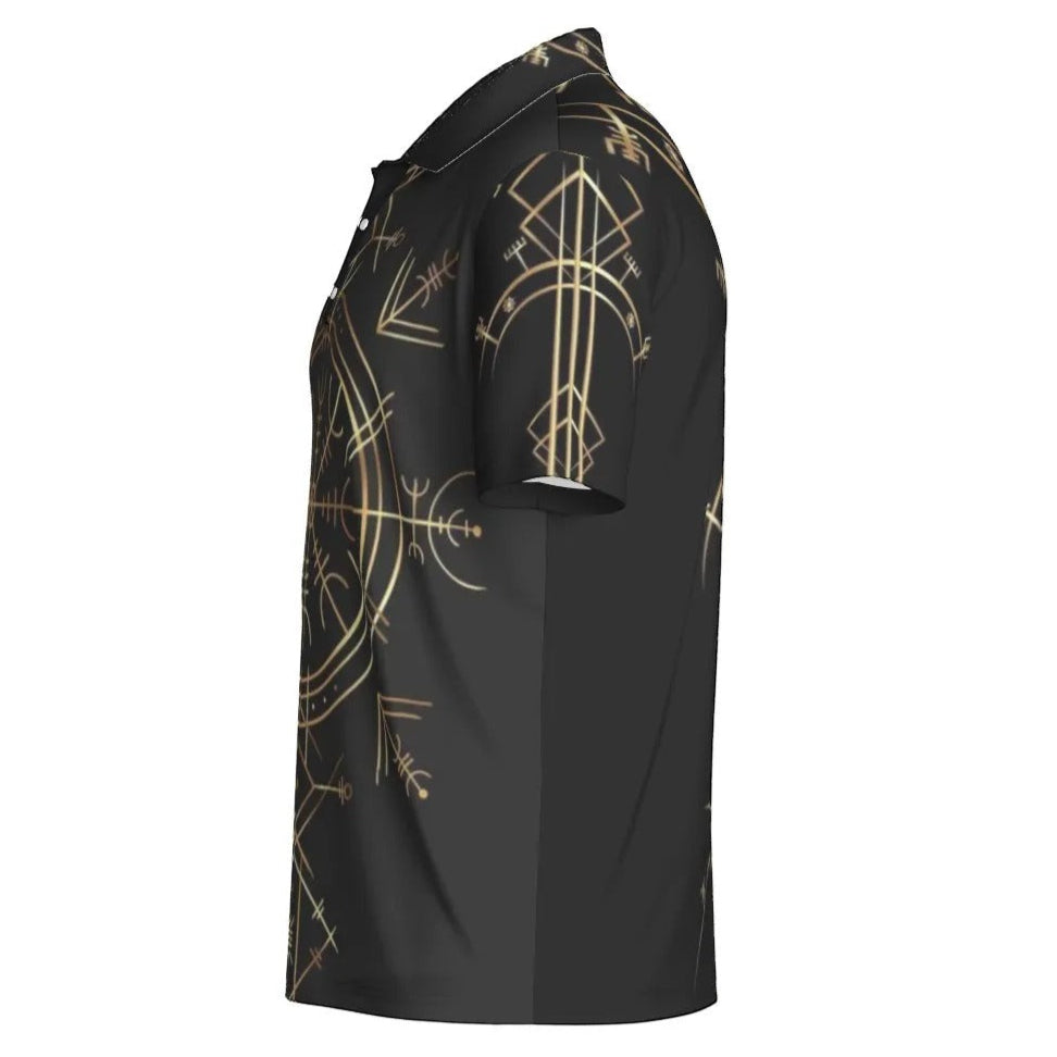 Viking Vegvisir Mysticism Men’s Polo, Norse Rune Polo Shirt, Nordic Compass Viking Top, Viking Sigil Spiritual Wear, Sacred Geometry Polo
