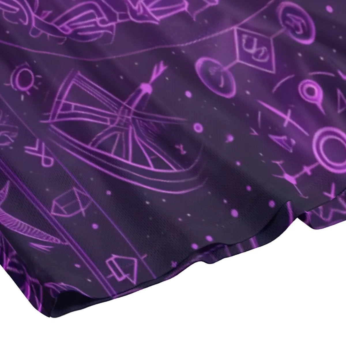 Mystical Fantasy Mesh Shorts, Arcane Magic Symbol Mesh Shorts, Witchcore Celestial Light Mesh Shorts, Vibrant Occult Energy Mesh Shorts, Esoteric Purple Spell Mesh Shorts
