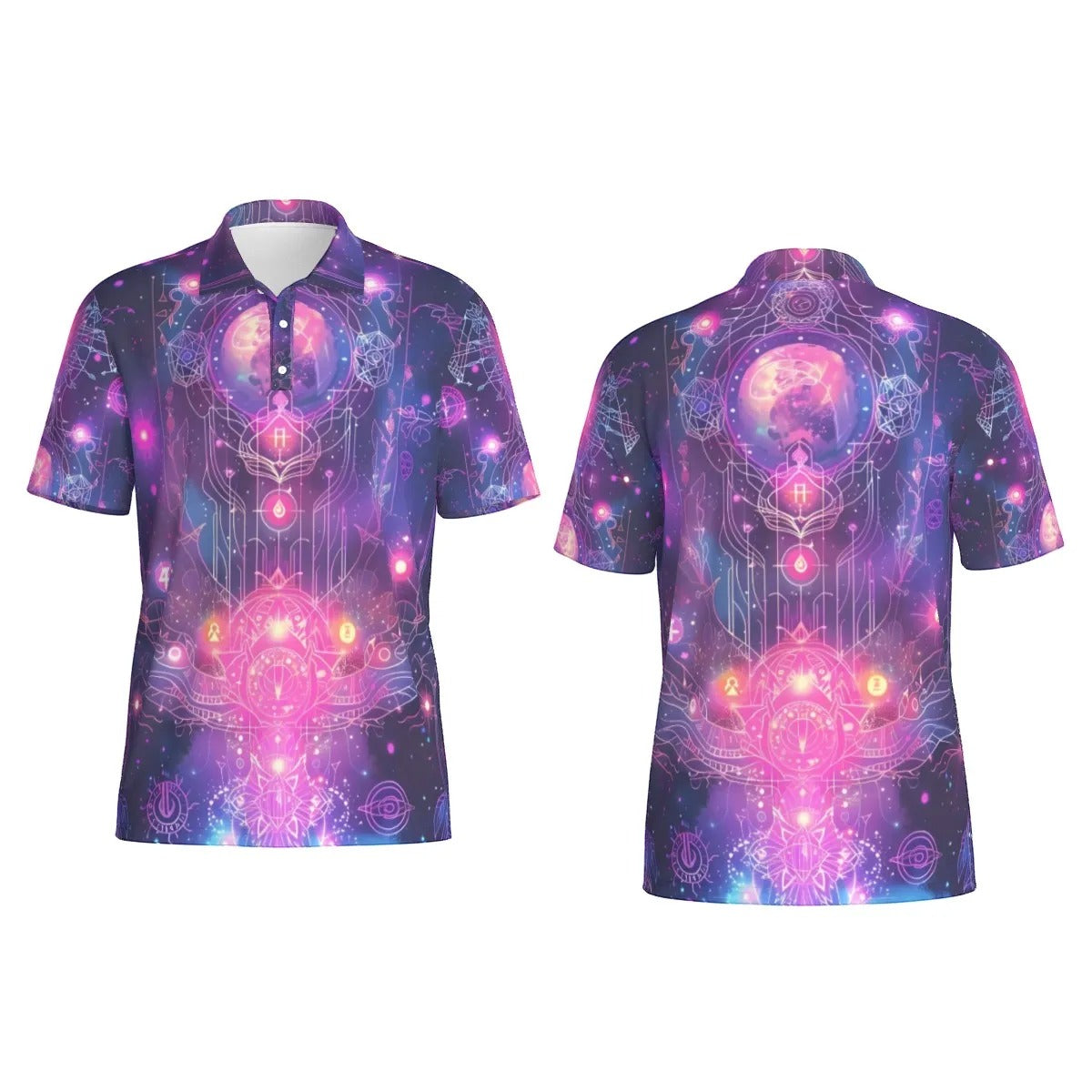 Cosmic Mysticism Polo, Celestial Portal Energy Polo, Astral Light Symbol Polo, Vibrant Metaphysical Galaxy Polo, Spiritual Geometry Polo