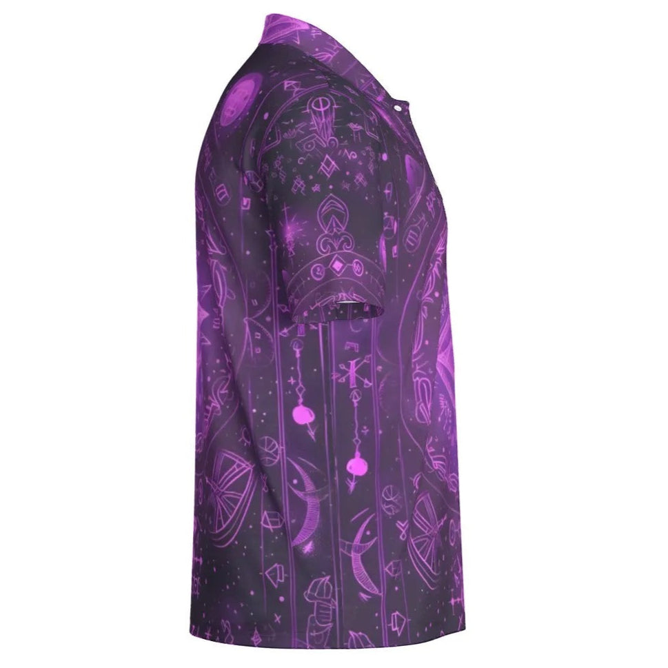Mystical Fantasy Polo, Arcane Magic Symbol Polo, Witchcore Celestial Light Polo, Vibrant Occult Energy Polo, Esoteric Purple Spell Polo